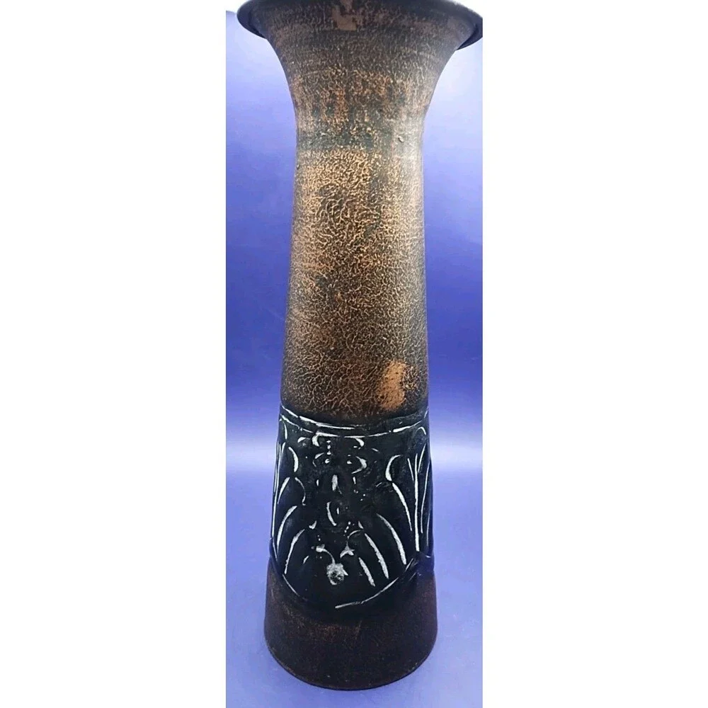 Embossed Iron Art Deco Vase Bronze & Black Color